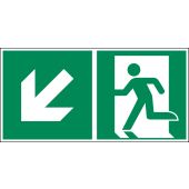 Rettungszeichen „​Notausgang mit Pfeil - links abwärts“ [E001], verschiedene Leuchtstärken, ASR A1.3 / ISO 7010