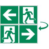 Rettungszeichen „Rettungsweg/​Notausgang mit Pfeil - doppelseitig - rechts/links“ [E001 + E002], ASR A1.3 / ISO 7010