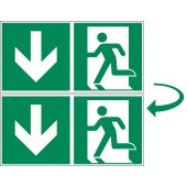 Rettungszeichen „Rettungsweg/​Notausgang mit Pfeil - doppelseitig - abwärts“ [E001], ASR A1.3 / ISO 7010