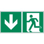 Rettungszeichen „Rettungsweg/​Notausgang mit Pfeil - abwärts“ [E001], ASR A1.3 / ISO 7010