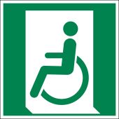 Rettungszeichen „Rettungsweg/​Notausgang - nicht gehfähige oder gehbeeinträchtigte Personen - links“ [E026], ASR A1.3 / ISO 7010