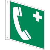 Rettungszeichen Fahnenschild "Notruftelefon" [E004], ASR A1.3 / ISO 7010, doppelseitig bedruckt