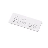 Taktiles Handlaufschild "zum UG" (Untergeschoss), Braille- und Profilschrift, DIN 32986, Aluminium, 100 x 40 x 2 mm, verschiedene Ausführungen, Versalhöhe 13 mm