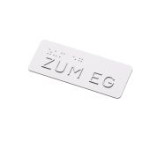 Taktiles Handlaufschild "zum EG" (Erdgeschoss), Braille- und Profilschrift, DIN 32986, Aluminium, 100 x 40 x 2 mm, verschiedene Ausführungen, Versalhöhe 13 mm