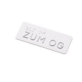 Taktiles Handlaufschild "zum OG" (Obergeschoss), Braille- und Profilschrift, DIN 32986, Aluminium, 100 x 40 x 2 mm, verschiedene Ausführungen, Versalhöhe 13 mm