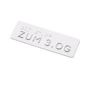 Taktiles Handlaufschild "zum 3. OG" (Obergeschoss), Braille- und Profilschrift, DIN 32986, Aluminium, 120 x 40 x 2 mm, verschiedene Ausführungen, Versalhöhe 13 mm