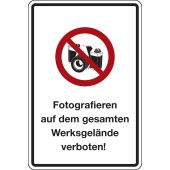 Kombischild, Vorschriftszeichen "Fotografieren auf dem gesamten Werksgelände verboten!" [VBP17], Aluminium (2 mm), 400 x 600 mm