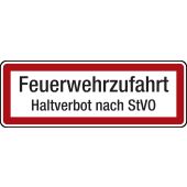 Feuerwehrschild Textschild "Feuerwehrzufahrt Haltverbot nach StVO "Raum für Amtssiegel"" Aluminium (2 mm), 594 x 210 x 2 mm, DIN 4066