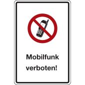 Kombischild, Vorschriftszeichen "Mobilfunk verboten!" [VBP06], Aluminium (2 mm), 400 x 600 mm