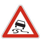 Verkehrsschild, Gefahrzeichen "Schleuder oder Rutschgefahr" [VZ 114], StVO