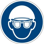 Gebotszeichen "Augen- und Kopfschutz benutzen", in Anlehnung ISO 7010