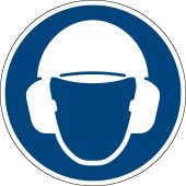 Gebotszeichen "Gehör- und Kopfschutz benutzen", in Anlehnung ISO 7010