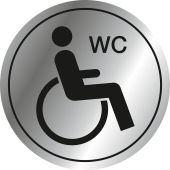 Türkennzeichnung "WC - Barrierefrei", Edelstahloptik, Aluminium, selbstklebend, 75 x 0,8 mm