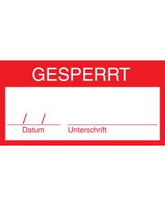 Qualit&auml;tskennzeichnung "Gesperrt", Folie (0,1 mm), rot, 62 x 32 mm, 10 St&uuml;ck je Bogen