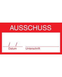 Qualit&auml;tskennzeichnung "Ausschuss", Folie (0,1 mm), rot, 62 x 32 mm, 10 St&uuml;ck je Bogen