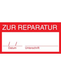 Qualit&auml;tskennzeichnung "Zur Reparatur", Folie (0,1 mm), rot, 62 x 32 mm, 10 St&uuml;ck je Bogen