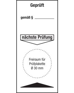 Grundplakette "Gepr&uuml;ft gem&auml;&szlig;", Folie (0,1 mm), schwarz, 40 x 90 mm