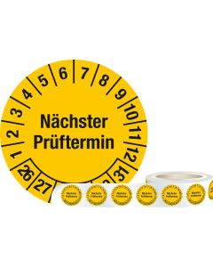 Pr&uuml;fplakette - Mehrjahresplakette "N&auml;chster Pr&uuml;ftermin", Monate 1-12, verschiedene Jahre, verschiedene Farben, auf Rolle
